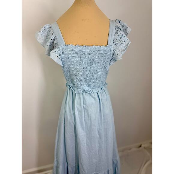 Vintage pale chambray eyelet smocked top maxi dress  women's  size M - Picture 3 of 8
